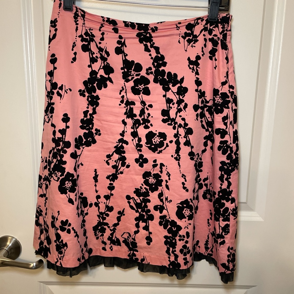 Odille Pink and Black Floral A-Line Skirt